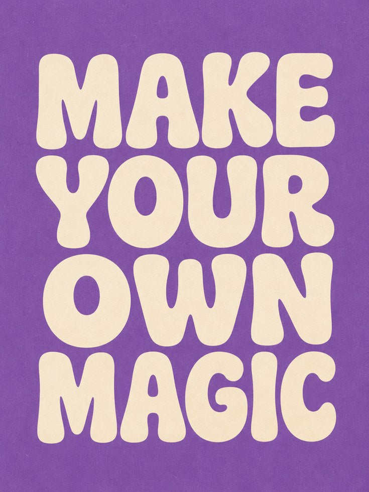 Make Your Own Magic Typography Poster: Retro Purple Wall Art - artwork on paper
