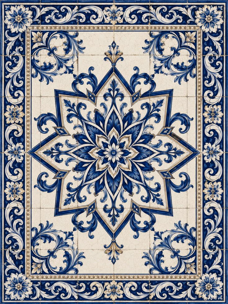 Blue Tile Wall Art – Portuguese Azulejo Print - artwork on paper