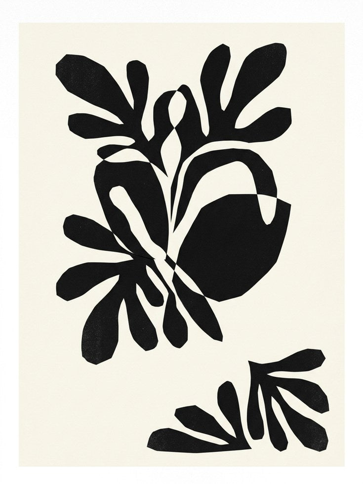Abstract Botanical Cutout: Matisse Style Black and Cream Wall Art - artwork on paper