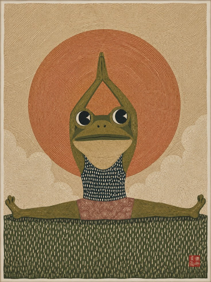 Yoga Frog Wall Art – Meditation Room Decor - artwork on paper