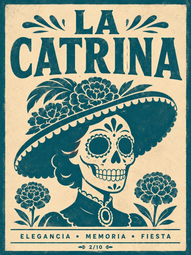 Day of the Dead Print: La Catrina Sugar Skull (Mexican Folk Art) - artwork on paper