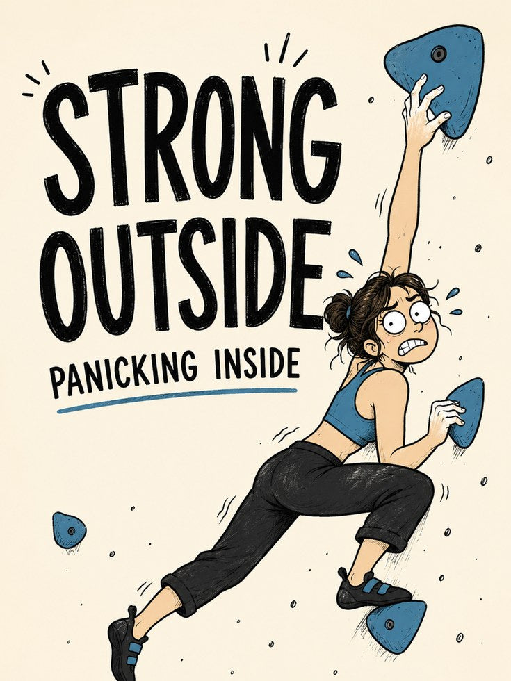 Strong Outside Panicking Inside: Rock Climbing Humor Art Print - artwork on paper