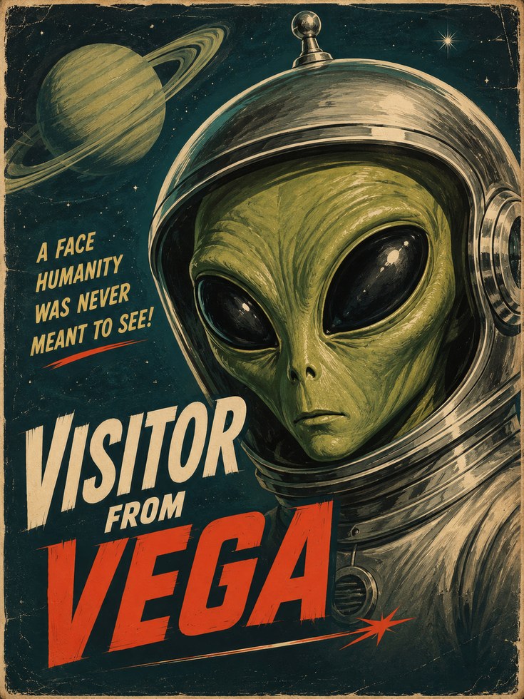 Retro Space Poster – Vintage Sci Fi Art - artwork on paper
