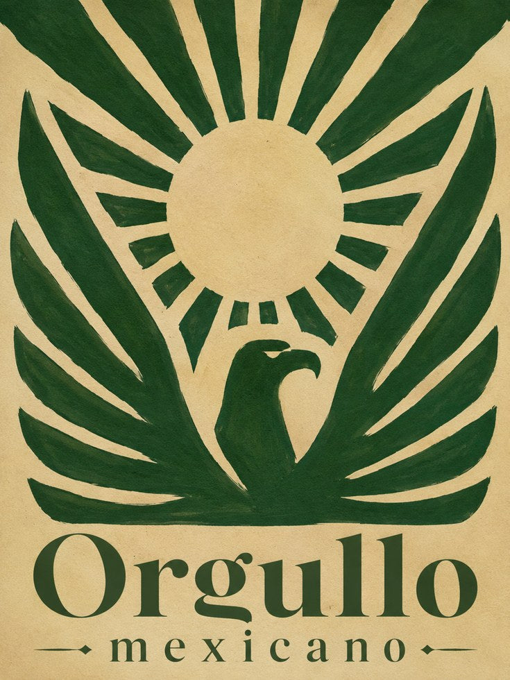 Mexican Eagle Art Print: Vintage Green Sunburst Propaganda Poster - artwork on paper