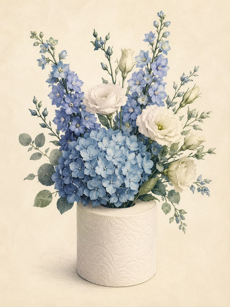 Blue Hydrangea Floral Arrangement: Watercolor Botanical Art Print - artwork on paper