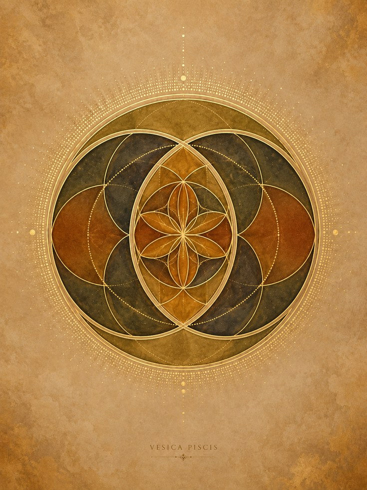 Vesica Piscis Sacred Geometry Art Print: Gold Brown Mandala - artwork on paper