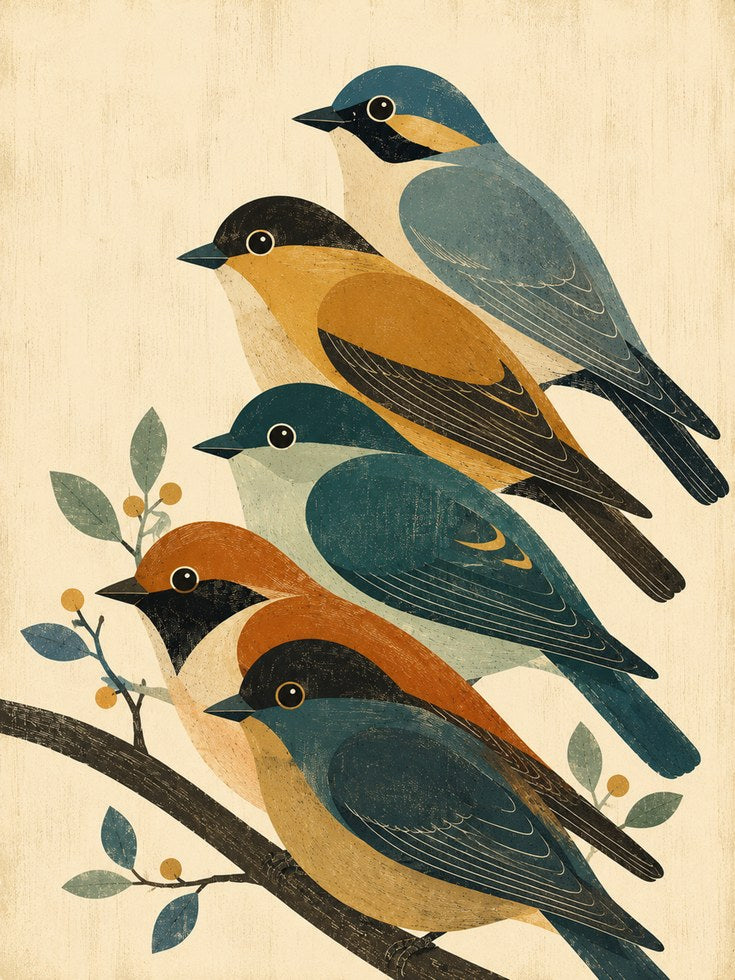Vintage Bird Illustration Print — Folk Art Style - artwork on paper