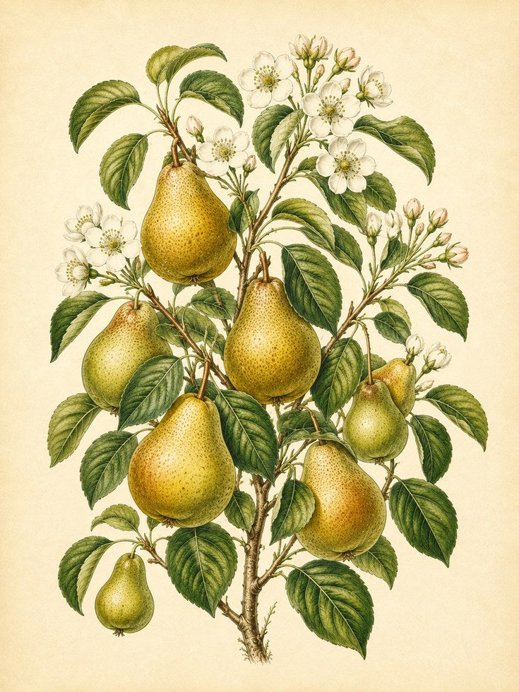 Vintage Pear Botanical Print: Classic Fruit Illustration Wall Art - artwork on paper