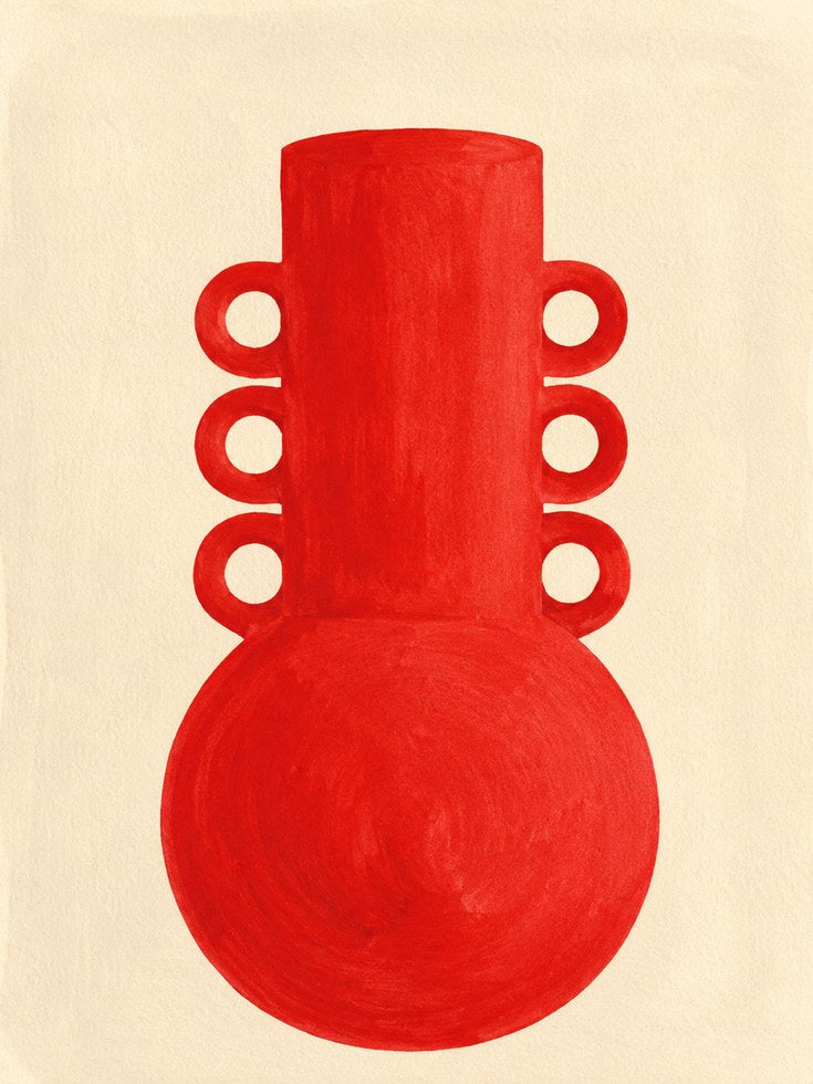 Red Geometric Vase Art Print: Minimalist Mid-Century Design - artwork on paper