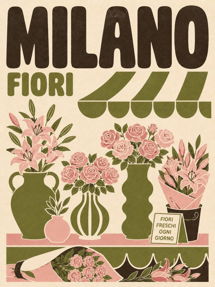 Vintage Milano Flower Market Poster - artwork on paper