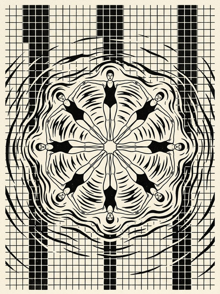 Art Deco Swimmers Print — Synchronized Swimming Kaleidoscope - artwork on paper