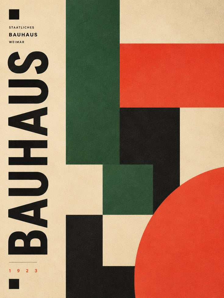 Bauhaus Geometric Art Print: Green Red Black Modernist Design - artwork on paper