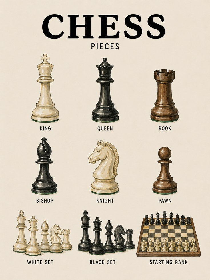 Chess Pieces Art Print — Educational Reference Guide - artwork on paper