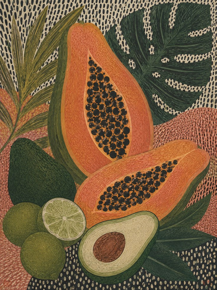 Tropical Fruit Wall Art – Papaya Kitchen Print - artwork on paper