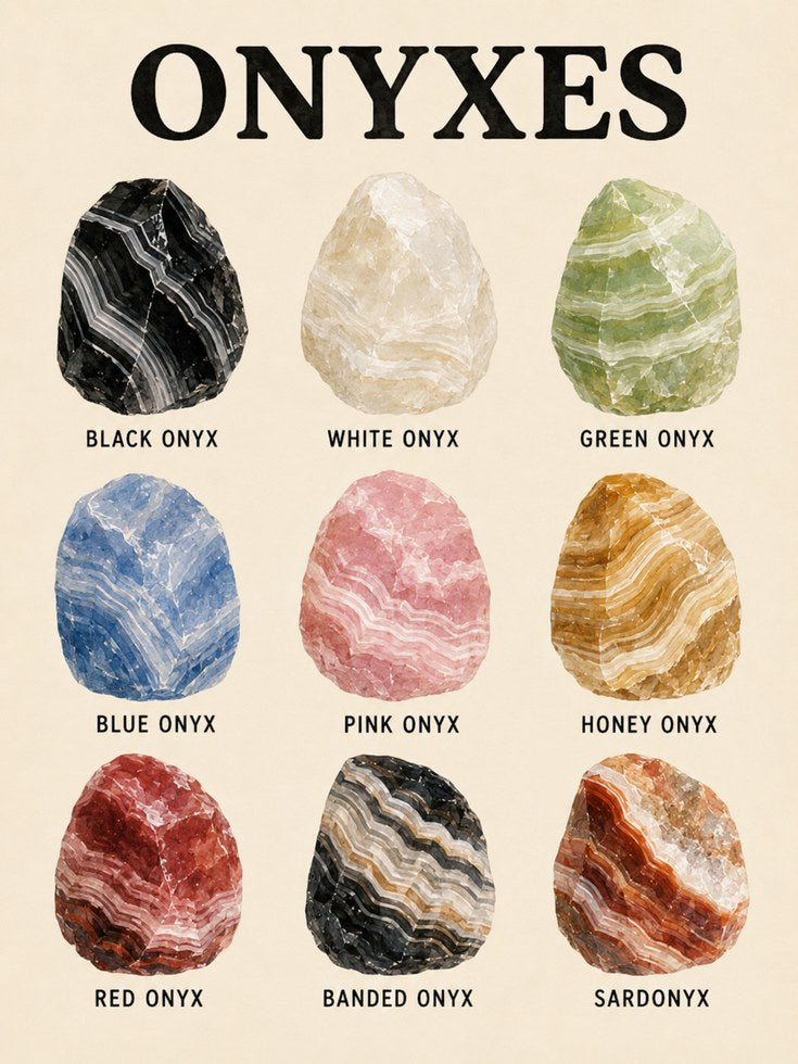 Onyx Crystal Chart Print — Educational Geology Guide - artwork on paper