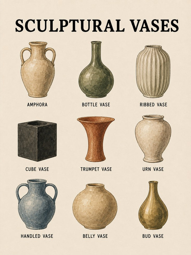 Sculptural Vase Chart Print: Pottery Types Wall Art for Kitchen - artwork on paper