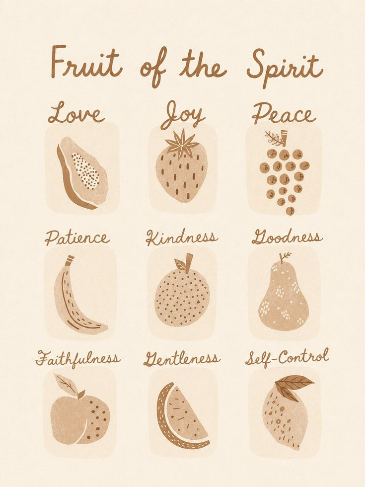 Fruit of the Spirit Print: Christian Scripture Art (Beige Boho Style) - artwork on paper