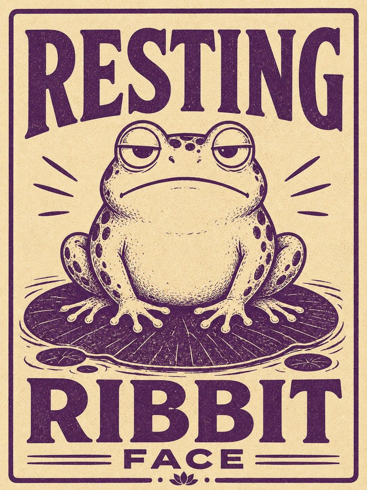 Resting Ribbit Face Poster: Vintage Frog Art - artwork on paper