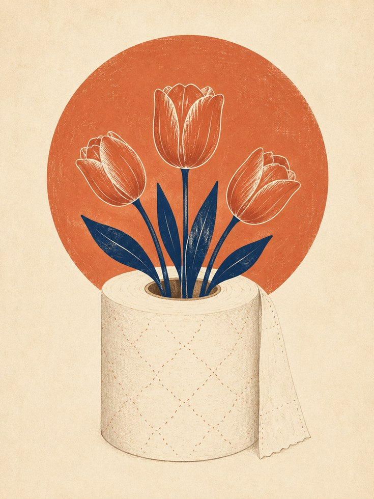 Tulip Toilet Paper Art Print: Retro Orange Circle Botanical - artwork on paper