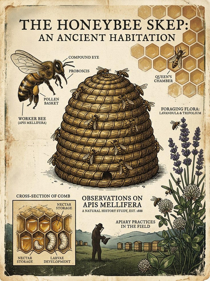 Honeybee Skep Diagram Art Print: Vintage Natural History Poster - artwork on paper