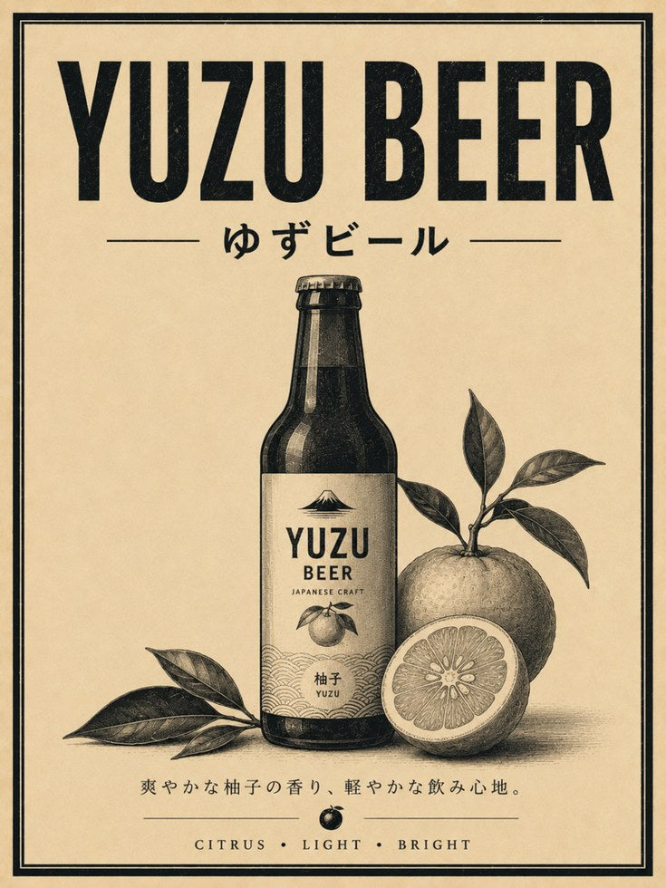 Yuzu Beer Poster: Vintage Japanese Craft Beverage Art Print - artwork on paper