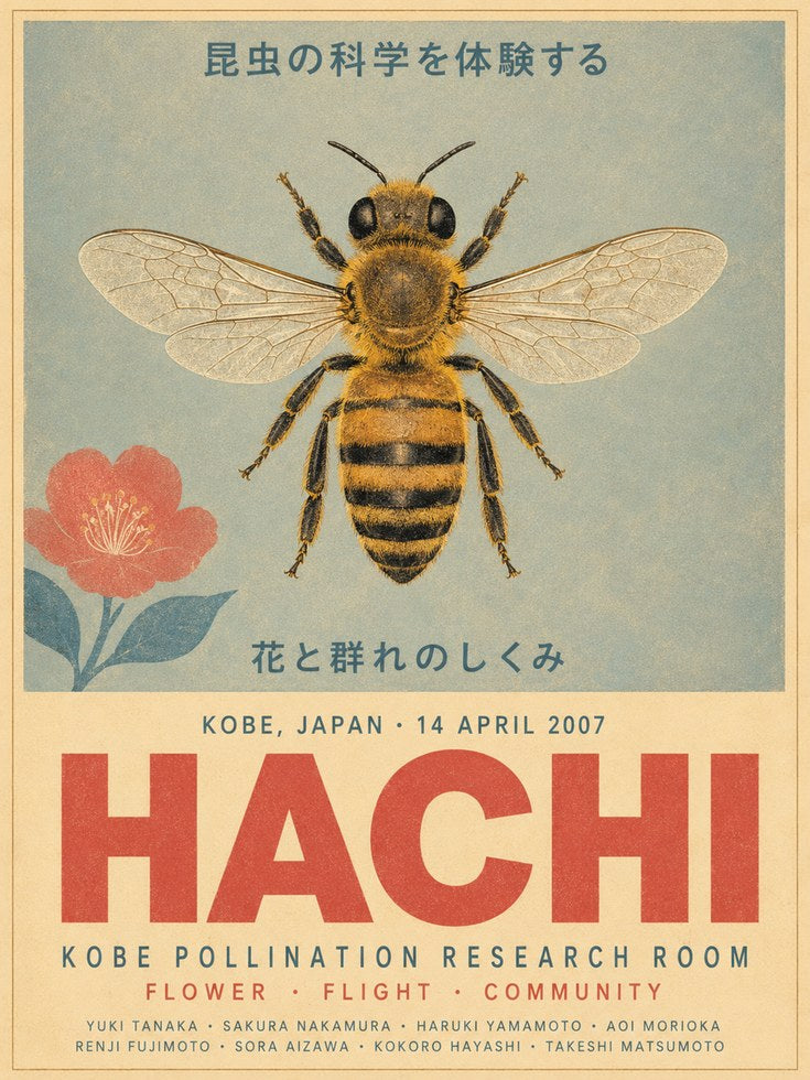 Vintage Bee Poster – Japanese Wall Art - artwork on paper