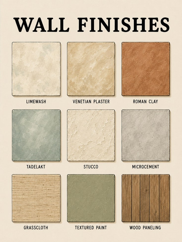 Wall Finishes Reference Guide Art Print: Interior Design Chart - artwork on paper