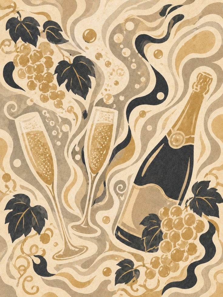 Champagne Wall Art – Art Nouveau Wine Print - artwork on paper