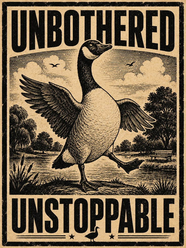 Unbothered Unstoppable Goose Print: Vintage Propaganda Poster - artwork on paper