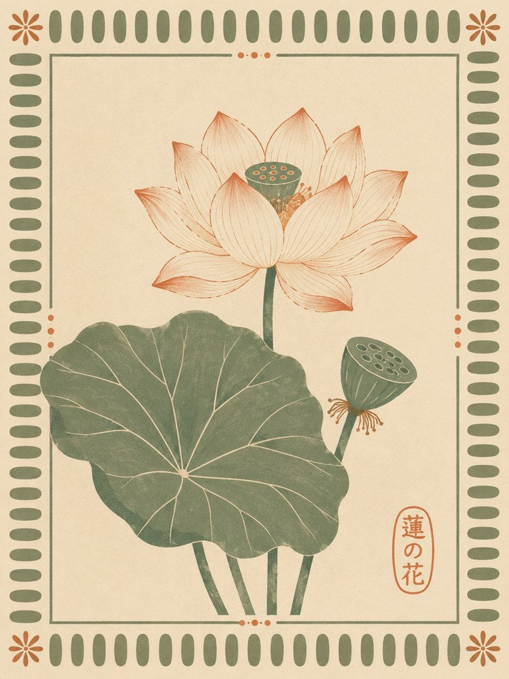 Lotus Flower Wall Art – Japanese Botanical Print - artwork on paper