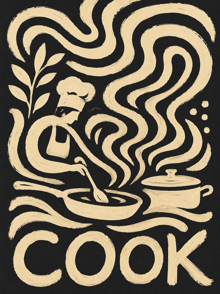 Cook Kitchen Art Print: Vintage Cream and Black Chef Design - artwork on paper