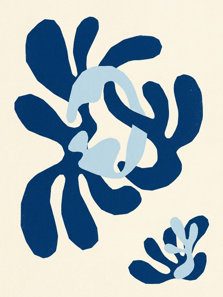 Matisse Cutout Style Art Print: Blue Organic Abstract Forms - artwork on paper