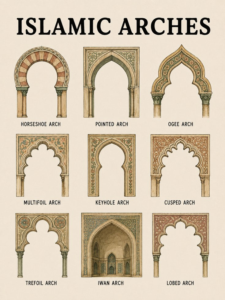 Islamic Arches Print: Vintage Style Educational Wall Art - artwork on paper