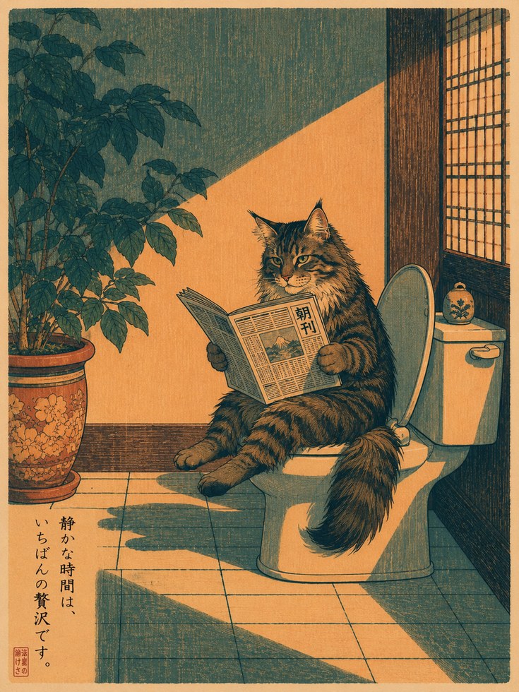 Japanese Cat Wall Art - artwork on paper
