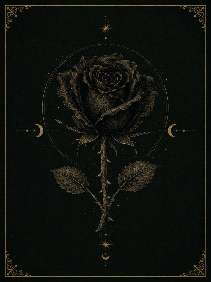 Mystical Rose Wall Art – Moon Phase Print - artwork on paper