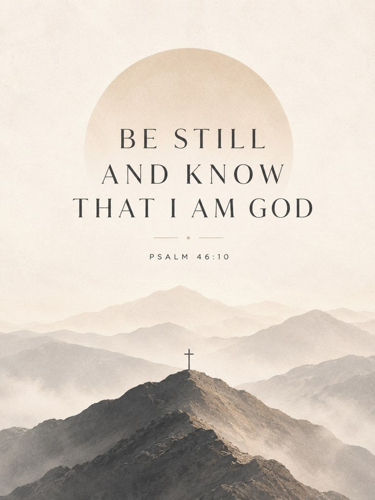 Be Still and Know Psalm 46:10 Print: Minimalist Mountain Cross Art - artwork on paper