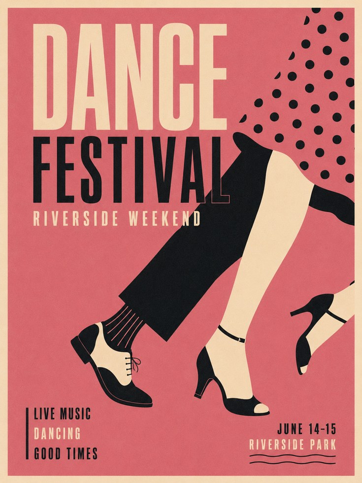 Retro Dance Festival Poster: Mid-Century Modern Typography - artwork on paper