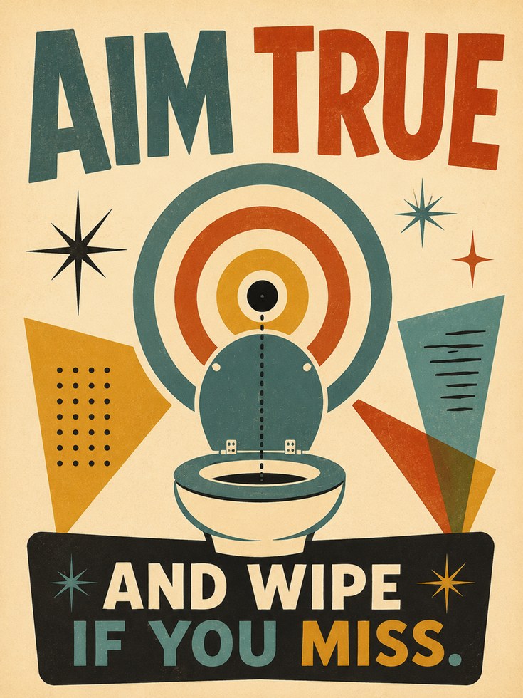 Aim True Bathroom Wall Art: Retro Mid-Century Modern Poster - artwork on paper