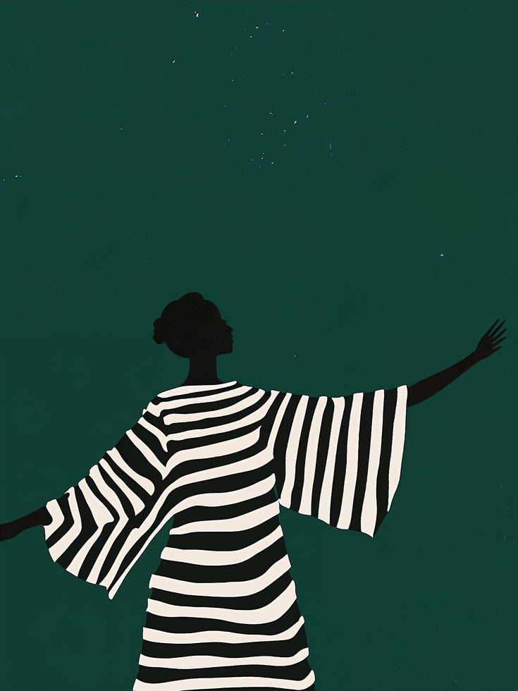 Fashion Wall Art Print: Minimalist Striped Silhouette (Emerald Green) - artwork on paper