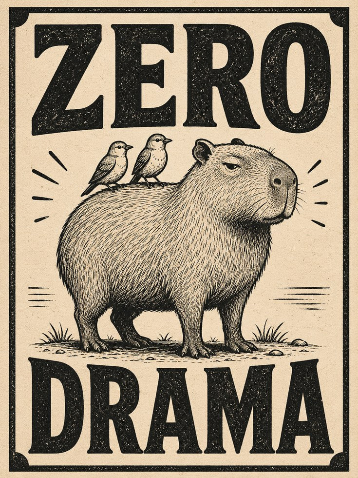 Capybara Wall Art Print – Retro Humor - artwork on paper