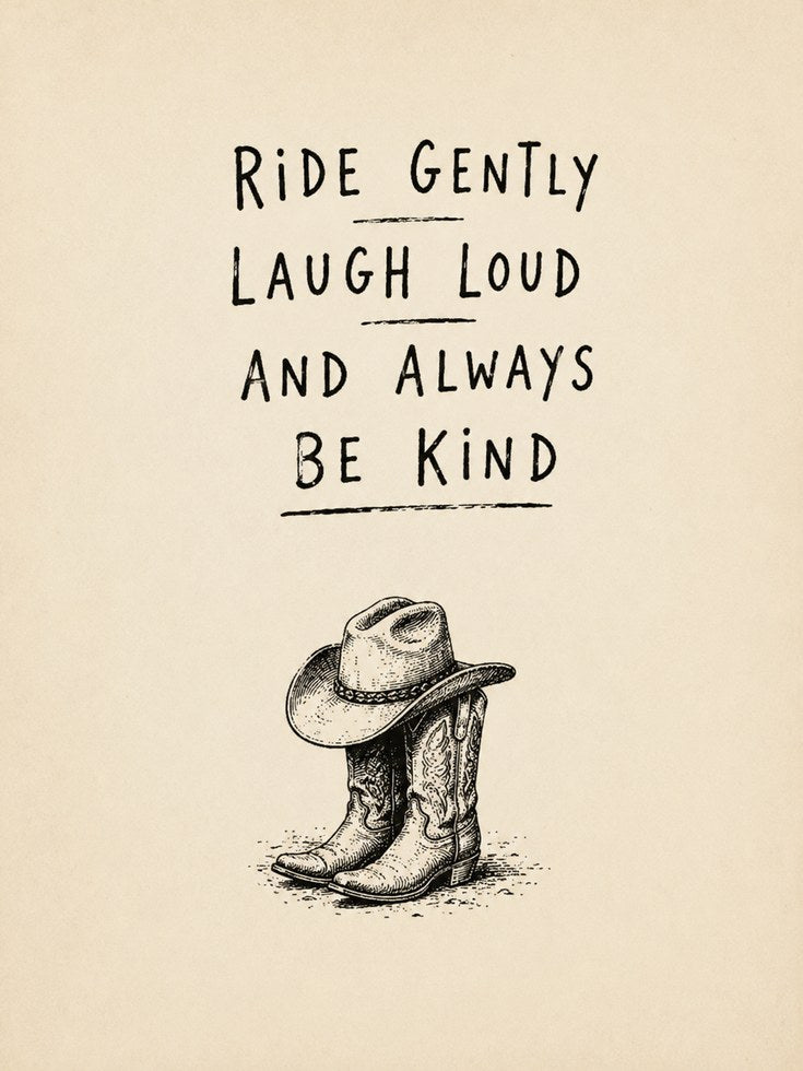 Cowboy Wisdom Print: Ride Gently Laugh Loud Be Kind - artwork on paper