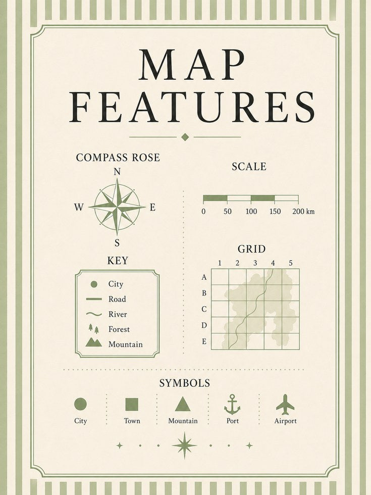 Map Features Print – Cartography Symbols - artwork on paper