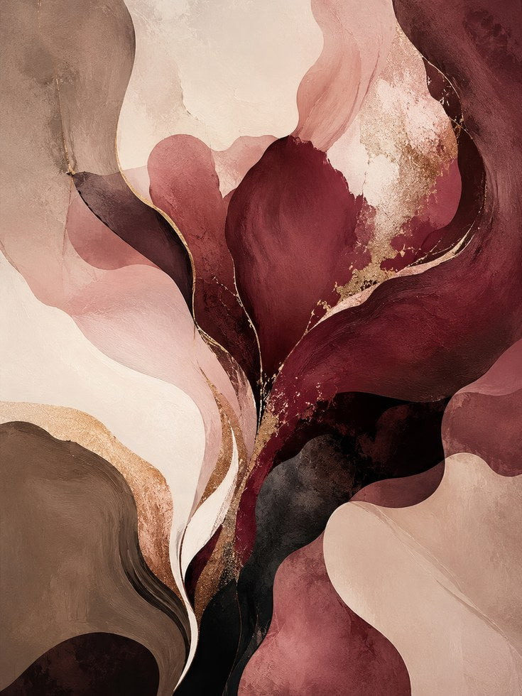 Abstract Floral Wall Art – Burgundy Pink Print - artwork on paper