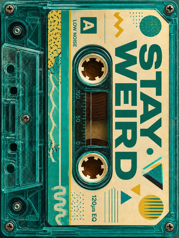 Cassette Tape Wall Art: Teal Retro Design - artwork on paper
