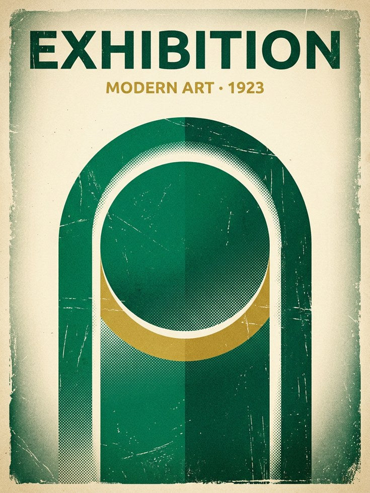 Modern Art Exhibition Poster: Geometric Green Gold Design 1923 - artwork on paper
