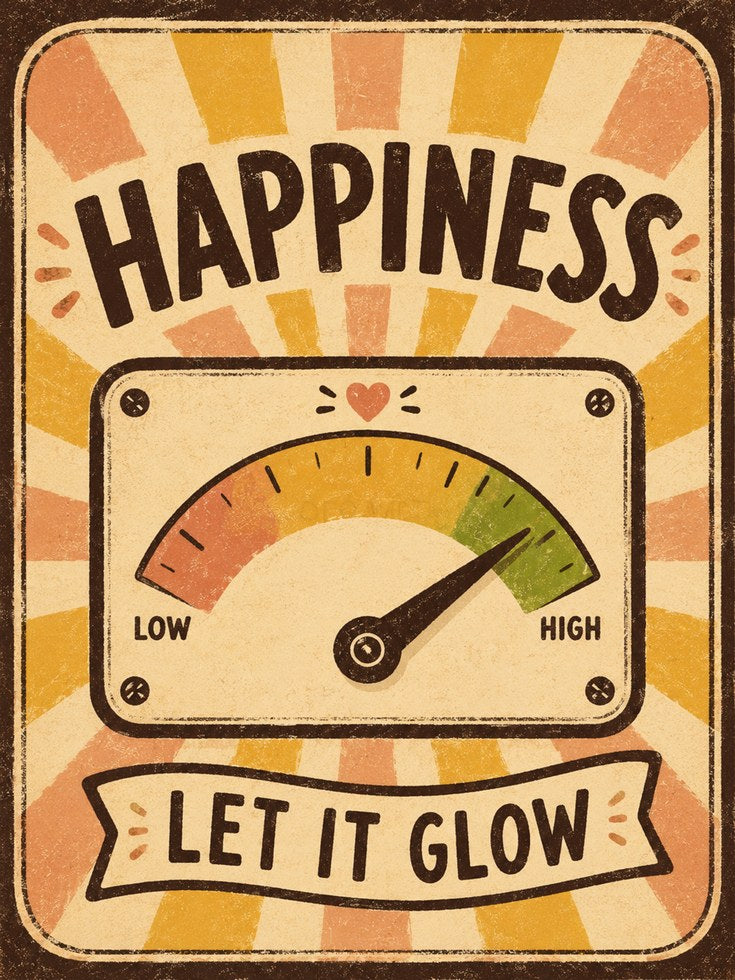 Happiness Wall Art – Retro Motivational Print - artwork on paper