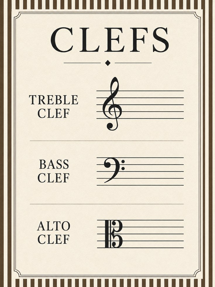 Musical Clefs Chart Print: Vintage Music Education Wall Art - artwork on paper