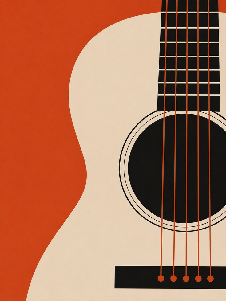 Acoustic Guitar Art Print: Minimalist Orange Geometric Design - artwork on paper