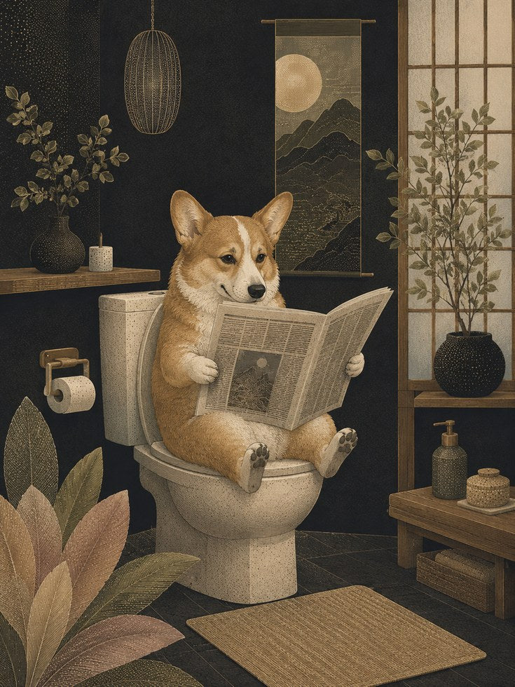 Corgi Bathroom Wall Art – Funny Dog Print - artwork on paper
