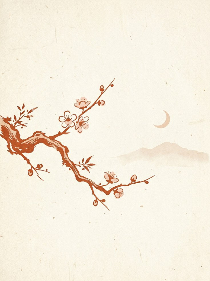Cherry Blossom Branch Art Print: Japanese Minimalist Design - artwork on paper